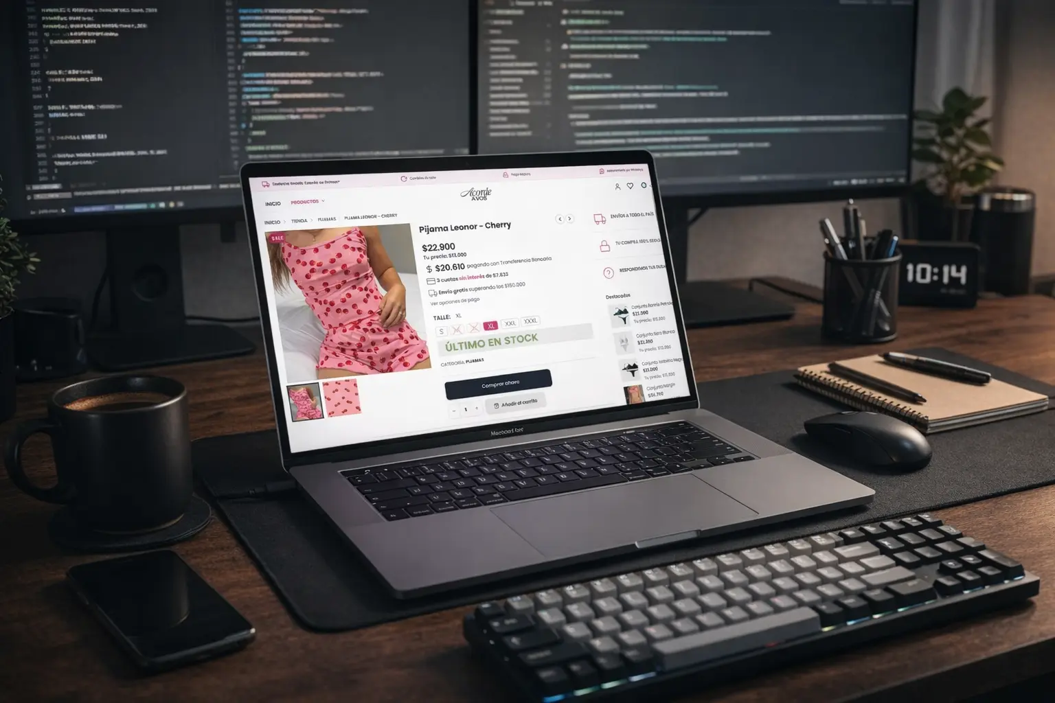 Página de producto del ecommerce Acordeavos mostrada en una notebook